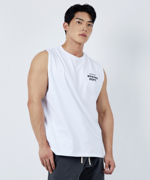 BATTRACT（バトラクト）の「ボクシングデプトスリーブレス[ホワイト]（Tシャツ/カットソー・メンズ・ホワイト・1/2）」の2枚目の写真