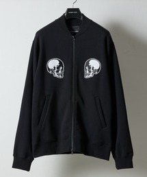2P SKULL WAPPEN RIB COLLAR FRENCH TERRY TRACK JACKET / 2スカル ワッペン刺繍 リブカラー スウェット トラックジャケット