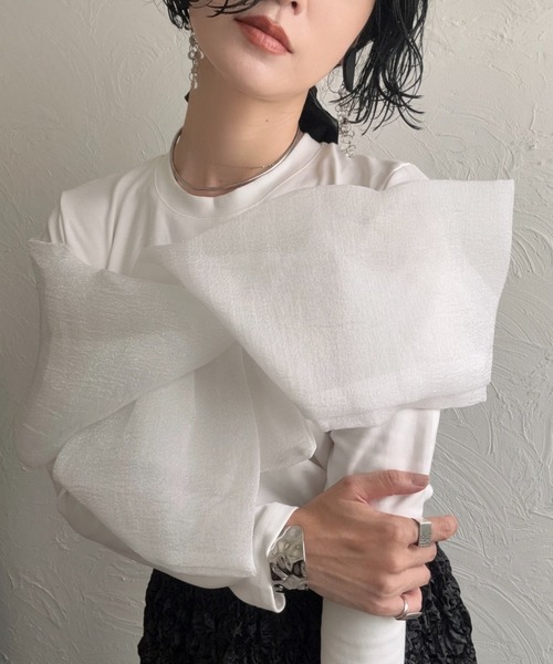 deux amour(ドゥーザムール)の「胸元長袖カシュクールトップス(Tシャツ/カットソー・レディース・ホワイト/ブラック/ピンク・MEDIUM)」の2枚目の写真