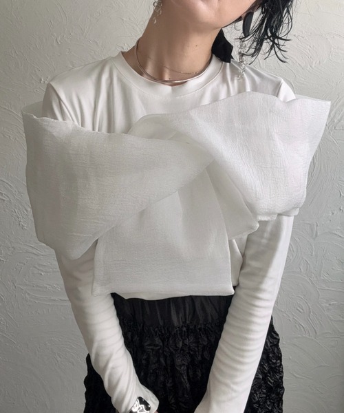deux amour(ドゥーザムール)の「胸元長袖カシュクールトップス(Tシャツ/カットソー・レディース・ホワイト/ブラック/ピンク・MEDIUM)」の4枚目の写真