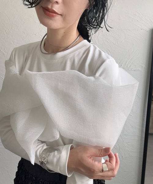 deux amour(ドゥーザムール)の「胸元長袖カシュクールトップス(Tシャツ/カットソー・レディース・ホワイト/ブラック/ピンク・MEDIUM)」の8枚目の写真