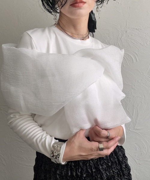 deux amour(ドゥーザムール)の「胸元長袖カシュクールトップス(Tシャツ/カットソー・レディース・ホワイト/ブラック/ピンク・MEDIUM)」の12枚目の写真