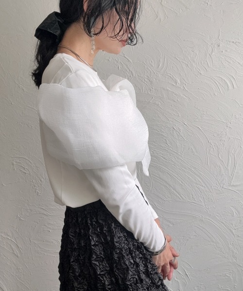 deux amour(ドゥーザムール)の「胸元長袖カシュクールトップス(Tシャツ/カットソー・レディース・ホワイト/ブラック/ピンク・MEDIUM)」の6枚目の写真
