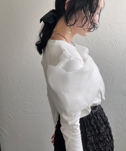deux amour(ドゥーザムール)の「胸元長袖カシュクールトップス(Tシャツ/カットソー・レディース・ホワイト/ブラック/ピンク・MEDIUM)」の10枚目の写真
