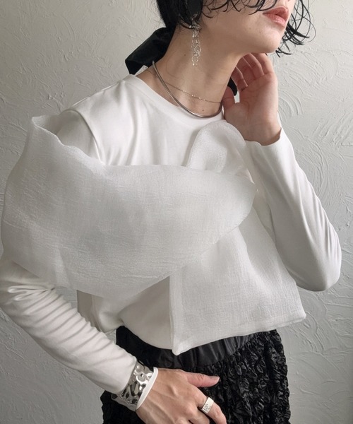 deux amour(ドゥーザムール)の「胸元長袖カシュクールトップス(Tシャツ/カットソー・レディース・ホワイト/ブラック/ピンク・MEDIUM)」の11枚目の写真