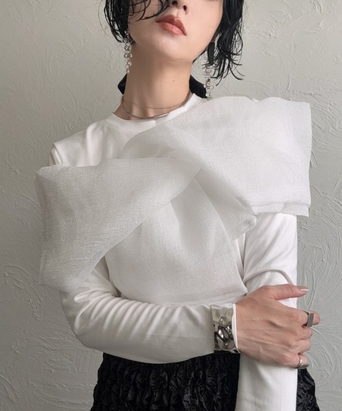 deux amour(ドゥーザムール)の「胸元長袖カシュクールトップス(Tシャツ/カットソー・レディース・ホワイト/ブラック/ピンク・MEDIUM)」の7枚目の写真