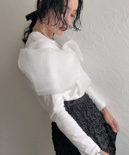deux amour(ドゥーザムール)の「胸元長袖カシュクールトップス(Tシャツ/カットソー・レディース・ホワイト/ブラック/ピンク・MEDIUM)」の19枚目の写真