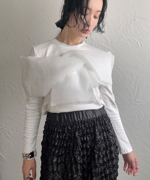 deux amour(ドゥーザムール)の「胸元長袖カシュクールトップス(Tシャツ/カットソー・レディース・ホワイト/ブラック/ピンク・MEDIUM)」の18枚目の写真