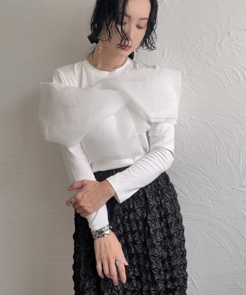 deux amour(ドゥーザムール)の「胸元長袖カシュクールトップス(Tシャツ/カットソー・レディース・ホワイト/ブラック/ピンク・MEDIUM)」の17枚目の写真