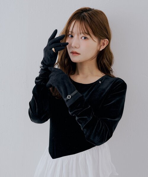 Chico（チコ）の「【SALON by Chico】ベロアドッキングラッフルアシメプリーツワンピース（ワンピース・レディース・ベージュ/ブラック/ブラウン系その他・FREE）」の9枚目の写真