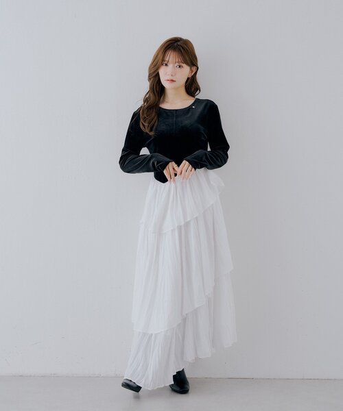Chico（チコ）の「【SALON by Chico】ベロアドッキングラッフルアシメプリーツワンピース（ワンピース・レディース・ベージュ/ブラック/ブラウン系その他・FREE）」の10枚目の写真