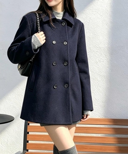 FAVORITO(ファヴォリート)の「襟付きダブルブレストメルトンコート(その他アウター・レディース・ダークブルー/ベージュ・F)」の8枚目の写真