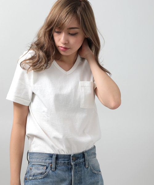 Denime(ドゥニーム)の「【MadeInJapan】BASIC CUTSEW/ベーシックカットソーVネックポケT(Tシャツ/カットソー・メンズ・ホワイト/ネイビー/杢グレー/ブラック/ライトブラウン・LARGE/SMALL/MEDIUM/X-SMALL/X-LARGE)」の2枚目の写真