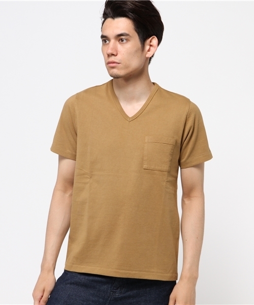 Denime(ドゥニーム)の「【MadeInJapan】BASIC CUTSEW/ベーシックカットソーVネックポケT(Tシャツ/カットソー・メンズ・ホワイト/ネイビー/杢グレー/ブラック/ライトブラウン・LARGE/SMALL/MEDIUM/X-SMALL/X-LARGE)」の1枚目の写真