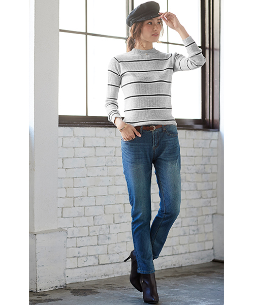 Pierrot（ピエロ）の「リブ編みニットハイネックトップス（ニット/セーター・レディース・カーキ/グレー系その他/ブラック/ブルー系その他/ネイビー/グリーン系その他/杢グレー/ベージュ/アイボリー/ブラウン系その他・L/M）」の12枚目の写真