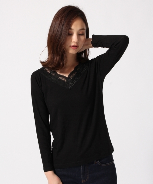 GLOBAL WORK（グローバルワーク）の「リブレースインナー長袖/764844（Tシャツ/カットソー・レディース・ホワイト/ブラック/グレー/ピンク系その他・MEDIUM/LARGE）」の3枚目の写真