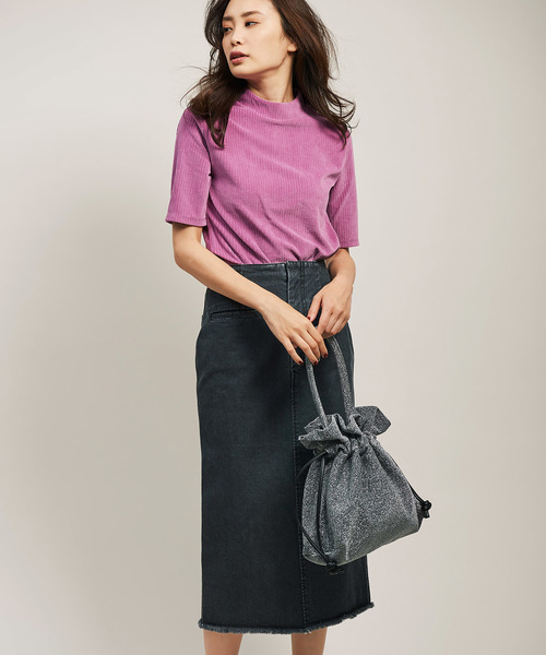 The Virgnia（ザ ヴァージニア）の「スタンドネックコーディロイ半袖Ｔ（Tシャツ/カットソー・レディース・ネイビー/サックスブルー/ボルドー/ラベンダー・FREE）」の5枚目の写真