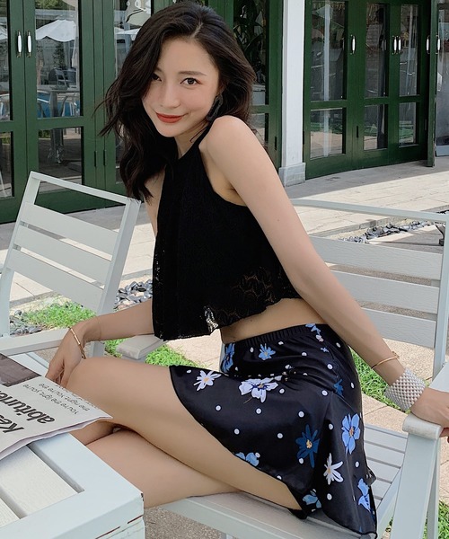 TeddyShop（テディショップ）の「体型カバー水着 レディース ハイネックレースビキニ ハイウエストスカート 2点セット（水着・レディース・ホワイト/ブラック/ピンク/イエロー/ホワイト系その他/ピンク系その他/ネイビー/ブラック×ブラック/ホワイト×グリーン/ブラック×レッド/ホワイト×ブルー/ワイン/ブラック×ブルー/ブラック系その他2/ホワイト系その他2/ホワイト×ブラック/ベビーピンク/ホワイト系その他3/ブラック系その他/ブラックミックス・M/L/XL）」の14枚目の写真