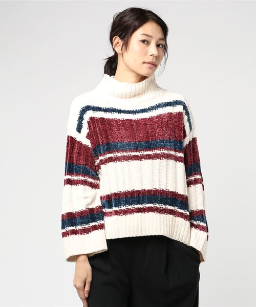 one way(ワンウェイ)の「モールボーダーハイネックKT(ニット/セーター・レディース・ホワイト/ライトグリーン/ラベンダー・M)」の7枚目の写真