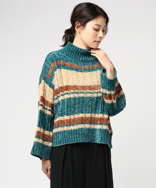 one way(ワンウェイ)の「モールボーダーハイネックKT(ニット/セーター・レディース・ホワイト/ライトグリーン/ラベンダー・M)」の6枚目の写真