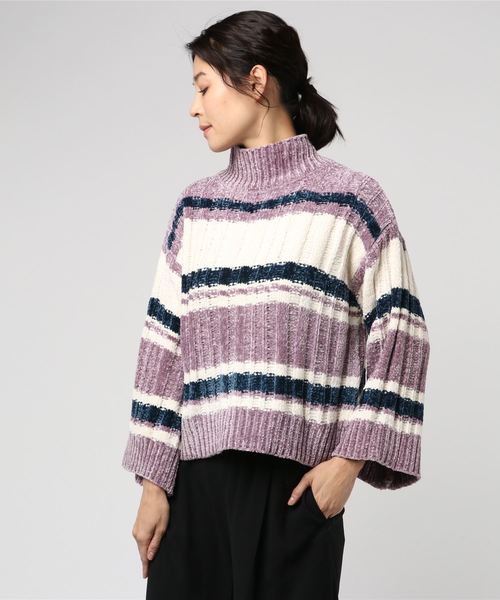 one way(ワンウェイ)の「モールボーダーハイネックKT(ニット/セーター・レディース・ホワイト/ライトグリーン/ラベンダー・M)」の8枚目の写真