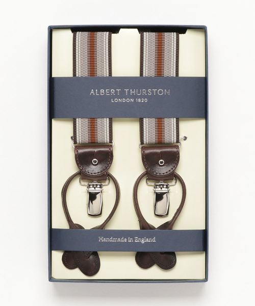 albert thurston（アルバートサーストン）の「ALBERT THURSTON サスペンダー 35mm Elastic 2 in 1（サスペンダー・メンズ・ブラウン/ブルー/グレー・FREE）」の2枚目の写真