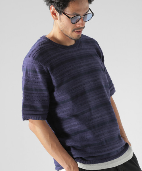 BAYFLOW（ベイフロー）の「アミガラS/S プルオーバー（ニット/セーター・メンズ・ネイビー/オフホワイト・MEDIUM/LARGE）」の2枚目の写真