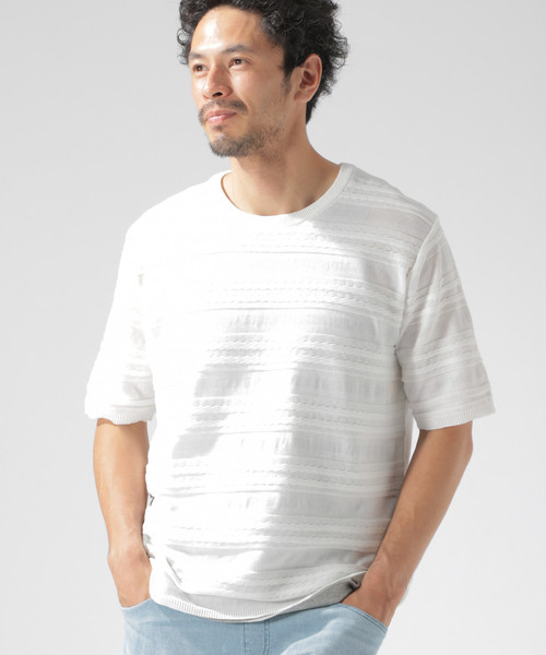 BAYFLOW（ベイフロー）の「アミガラS/S プルオーバー（ニット/セーター・メンズ・ネイビー/オフホワイト・MEDIUM/LARGE）」の7枚目の写真