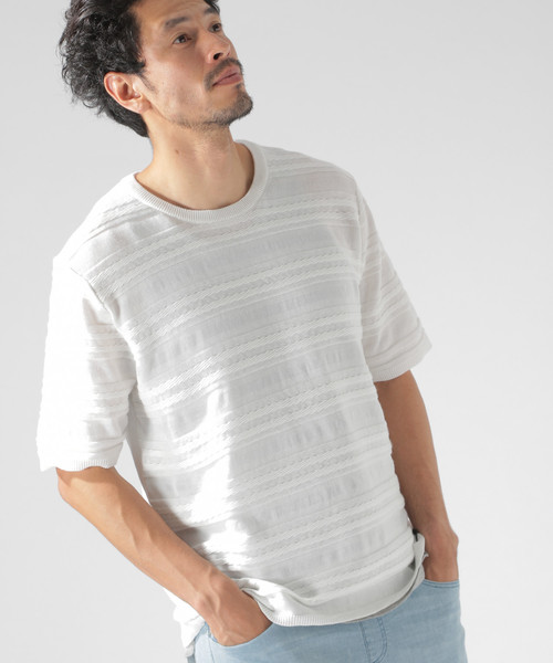 BAYFLOW（ベイフロー）の「アミガラS/S プルオーバー（ニット/セーター・メンズ・ネイビー/オフホワイト・MEDIUM/LARGE）」の3枚目の写真