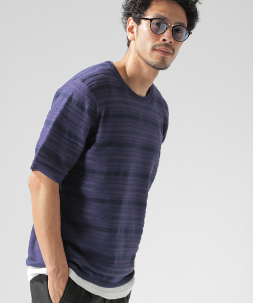 BAYFLOW（ベイフロー）の「アミガラS/S プルオーバー（ニット/セーター・メンズ・ネイビー/オフホワイト・MEDIUM/LARGE）」の9枚目の写真