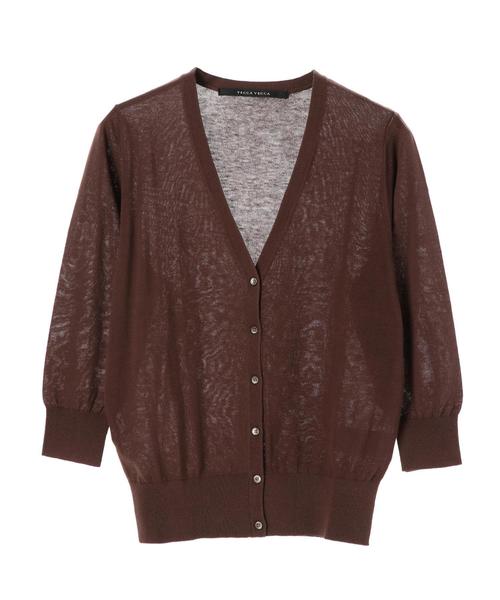 YECCA VECCA（イェッカヴェッカ）の「・UVカットウォッシャブル7分袖Vネックカーディガン●（カーディガン/ボレロ・レディース・ブラック/ブラウン/オフホワイト/イエロー/グリーン/ラベンダー・FREE）」の13枚目の写真