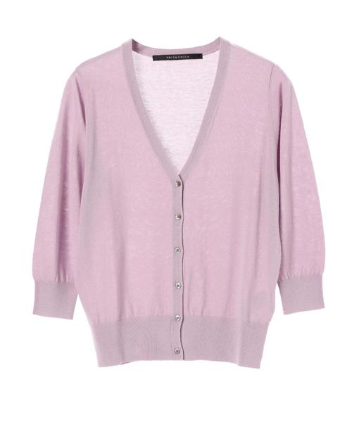 YECCA VECCA（イェッカヴェッカ）の「・UVカットウォッシャブル7分袖Vネックカーディガン●（カーディガン/ボレロ・レディース・ブラック/ブラウン/オフホワイト/イエロー/グリーン/ラベンダー・FREE）」の18枚目の写真
