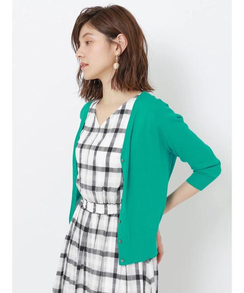 YECCA VECCA（イェッカヴェッカ）の「・UVカットウォッシャブル7分袖Vネックカーディガン●（カーディガン/ボレロ・レディース・ブラック/ブラウン/オフホワイト/イエロー/グリーン/ラベンダー・FREE）」の14枚目の写真