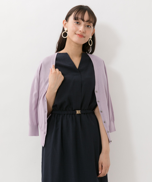 YECCA VECCA（イェッカヴェッカ）の「・UVカットウォッシャブル7分袖Vネックカーディガン●（カーディガン/ボレロ・レディース・ブラック/ブラウン/オフホワイト/イエロー/グリーン/ラベンダー・FREE）」の5枚目の写真