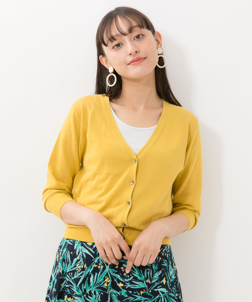 YECCA VECCA（イェッカヴェッカ）の「・UVカットウォッシャブル7分袖Vネックカーディガン●（カーディガン/ボレロ・レディース・ブラック/ブラウン/オフホワイト/イエロー/グリーン/ラベンダー・FREE）」の6枚目の写真
