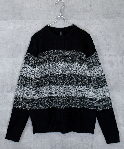 Anytime Songs（エニータイムソングス）の「アラン編みセーター（ニット/セーター・メンズ・ワインレッド/キナリ/グレー/ブルー/ブラック/ネイビー/ブラック系その他/ホワイト×ブラック/ベージュ・MEDIUM/LARGE/X-LARGE）」の2枚目の写真