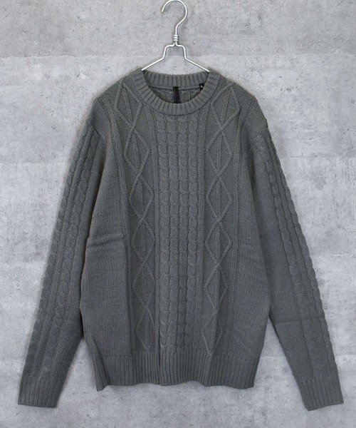 Anytime Songs（エニータイムソングス）の「アラン編みセーター（ニット/セーター・メンズ・ワインレッド/キナリ/グレー/ブルー/ブラック/ネイビー/ブラック系その他/ホワイト×ブラック/ベージュ・MEDIUM/LARGE/X-LARGE）」の6枚目の写真