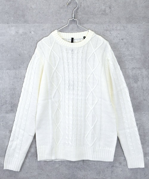 Anytime Songs（エニータイムソングス）の「アラン編みセーター（ニット/セーター・メンズ・ワインレッド/キナリ/グレー/ブルー/ブラック/ネイビー/ブラック系その他/ホワイト×ブラック/ベージュ・MEDIUM/LARGE/X-LARGE）」の3枚目の写真