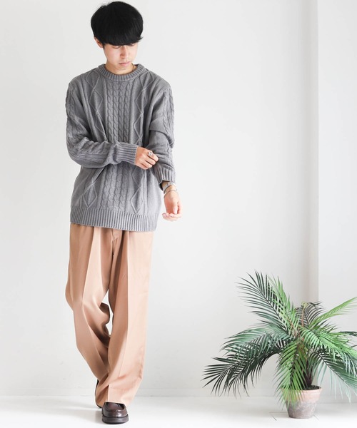 Anytime Songs（エニータイムソングス）の「アラン編みセーター（ニット/セーター・メンズ・ワインレッド/キナリ/グレー/ブルー/ブラック/ネイビー/ブラック系その他/ホワイト×ブラック/ベージュ・MEDIUM/LARGE/X-LARGE）」の10枚目の写真