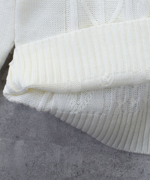 Anytime Songs（エニータイムソングス）の「アラン編みセーター（ニット/セーター・メンズ・ワインレッド/キナリ/グレー/ブルー/ブラック/ネイビー/ブラック系その他/ホワイト×ブラック/ベージュ・MEDIUM/LARGE/X-LARGE）」の17枚目の写真