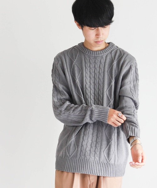 Anytime Songs（エニータイムソングス）の「アラン編みセーター（ニット/セーター・メンズ・ワインレッド/キナリ/グレー/ブルー/ブラック/ネイビー/ブラック系その他/ホワイト×ブラック/ベージュ・MEDIUM/LARGE/X-LARGE）」の21枚目の写真