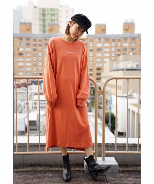 美品希少色　コンバース　ビッグロゴ　ビッグシルエット　スタジャン　L　オレンジ 美品希少色 コンバース ビッグロゴ ビッグシルエット スタジャン