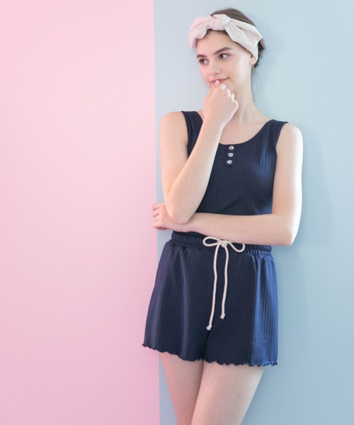 bijorie（ビジュリィ）の「ショートパンツ／リブ素材（ルームウェア/パジャマ・レディース・ネイビー/ピンク・FREE）」の8枚目の写真