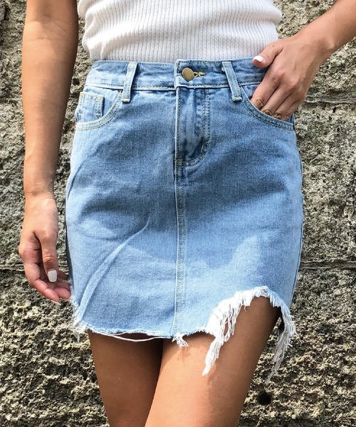 Mejane ミージェーン の ダメージデニム ミニスカート デニムスカート Wear