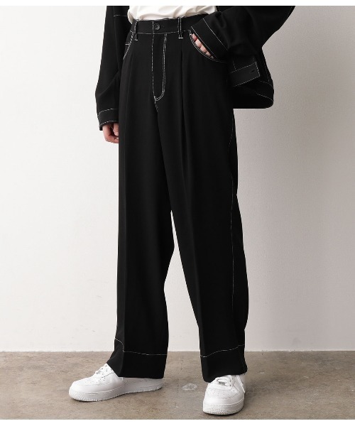 JUNRED（ジュンレッド）の「【セットアップ可能】ステッチワイドパンツ（その他パンツ・メンズ・ブラック/ベージュ/サックスブルー・S/M/L）」の2枚目の写真