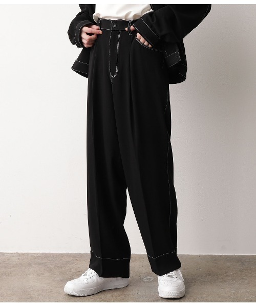 JUNRED（ジュンレッド）の「【セットアップ可能】ステッチワイドパンツ（その他パンツ・メンズ・ブラック/ベージュ/サックスブルー・S/M/L）」の4枚目の写真