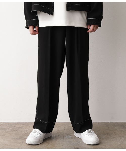 JUNRED（ジュンレッド）の「【セットアップ可能】ステッチワイドパンツ（その他パンツ・メンズ・ブラック/ベージュ/サックスブルー・S/M/L）」の7枚目の写真