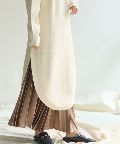 HER CLOSET(ハークローゼット)の「【HER CLOSET】異ゲージラウンドニットワンピース(ニット/セーター・レディース・ライトグレー/ブラック/アイボリー・M)」の15枚目の写真