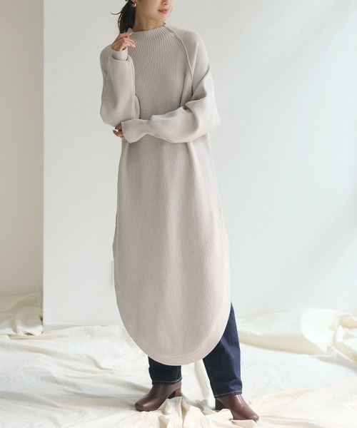 HER CLOSET(ハークローゼット)の「【HER CLOSET】異ゲージラウンドニットワンピース(ニット/セーター・レディース・ライトグレー/ブラック/アイボリー・M)」の8枚目の写真