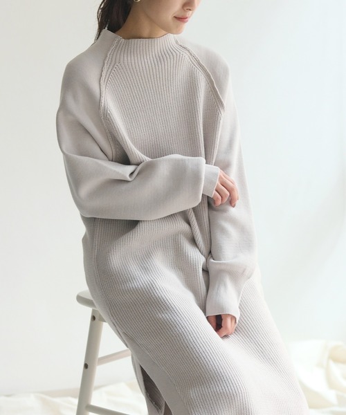 HER CLOSET(ハークローゼット)の「【HER CLOSET】異ゲージラウンドニットワンピース(ニット/セーター・レディース・ライトグレー/ブラック/アイボリー・M)」の13枚目の写真